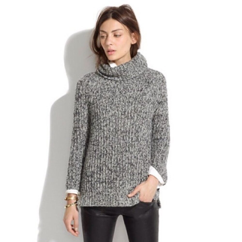 Madewell Marled Gray Funnel Neck Wool Blend Sweater Size Medium